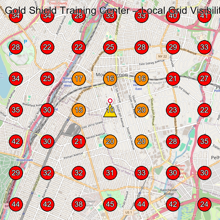 Gold Shield Training Center GeoGrid visibility map for Security Guard Service in Bronx